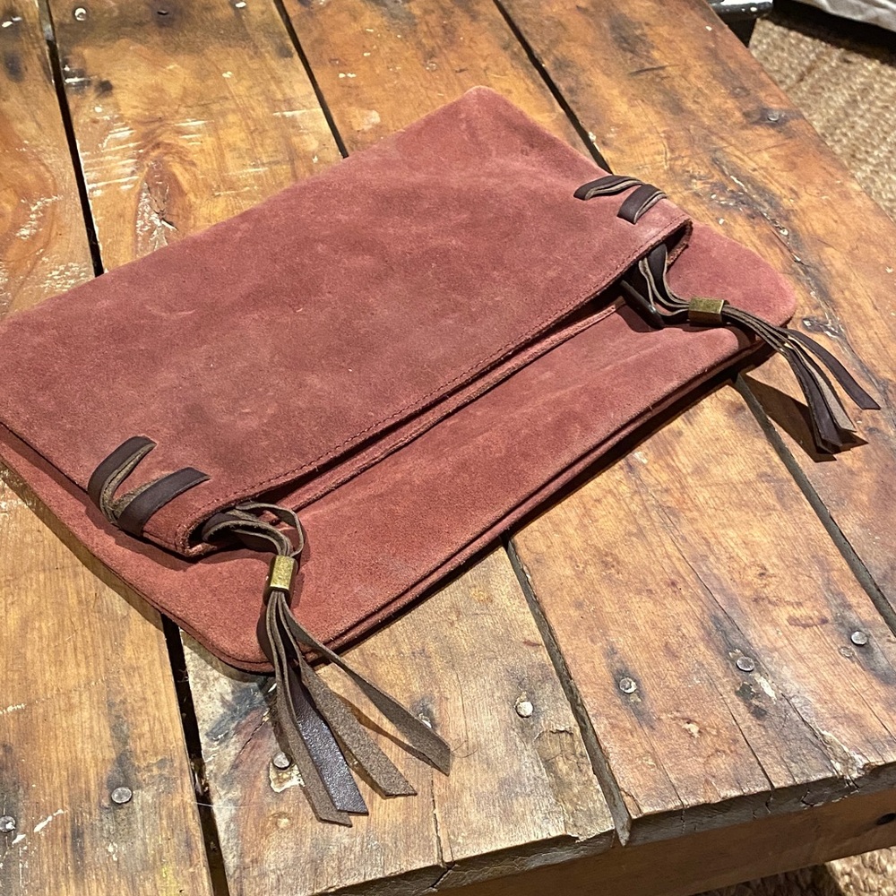 Ugg Mauve Suede Clutch with Tassels